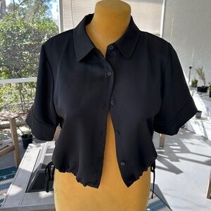 House of Harlow 1960 Satin Top, Black, Size Large